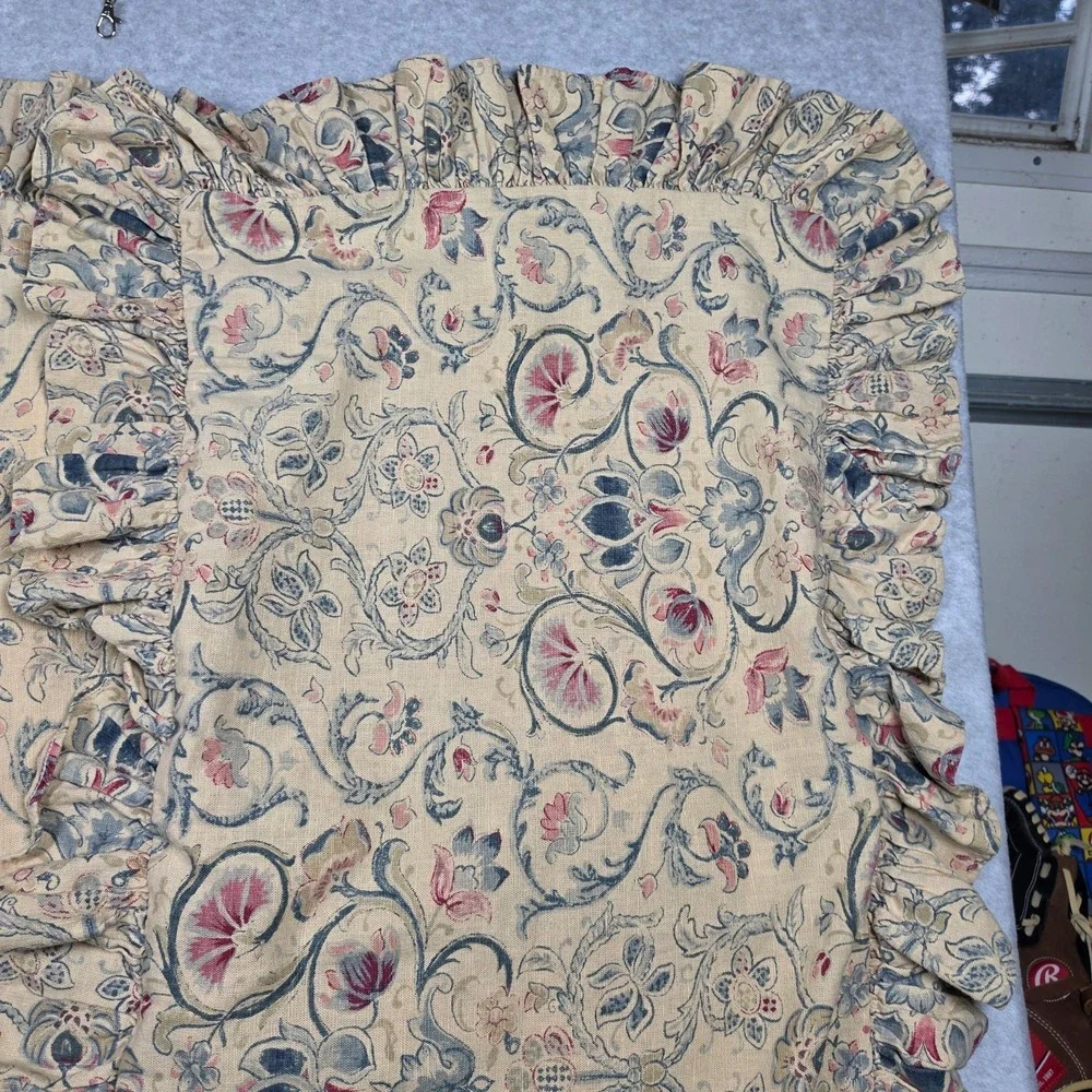 (2) Ralph Lauren Provence Pillow Sham Floral Ruffled KING Cotton/Linen Blend VTG